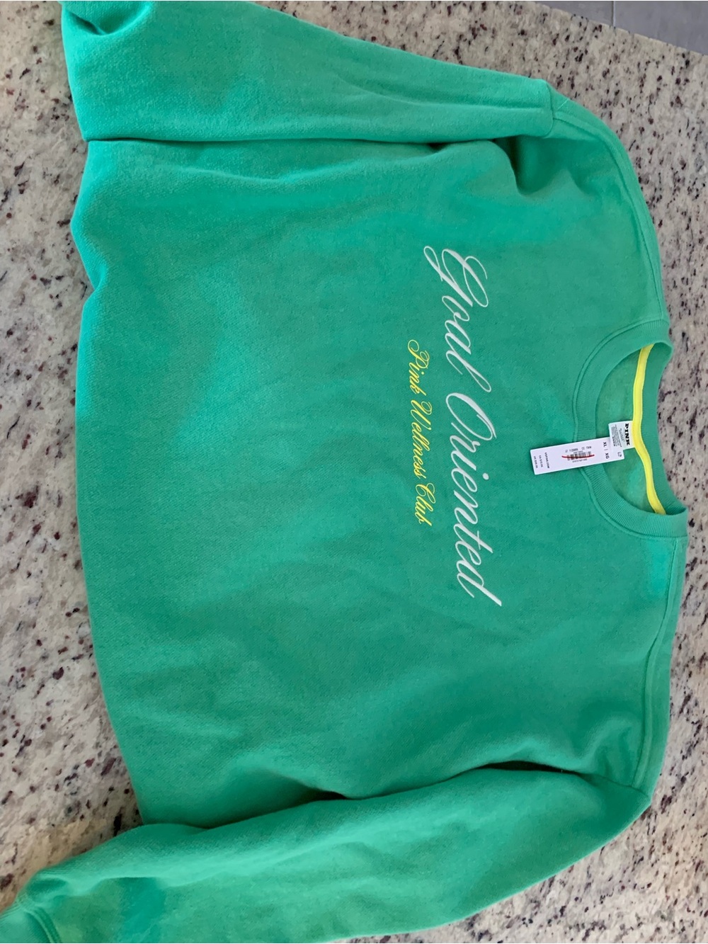 PINK Victoria's Secret Green Crewneck Sweatshirt with Script Logo